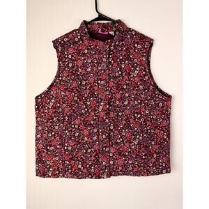 Coppagallo Quilted Floral Vest XL Burgundy Preppy Cottagecore Outdoors Chic Top